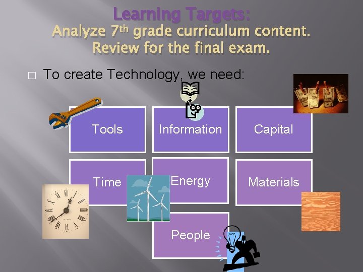 Learning Targets: Analyze 7 th grade curriculum content. Review for the final exam. � Learning Targets: Analyze 7 th grade curriculum content. Review for the final exam. �