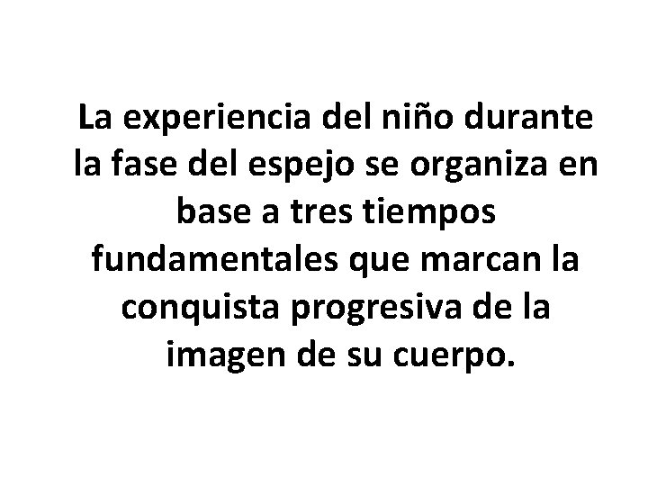 La experiencia del niño durante la fase del espejo se organiza en base a