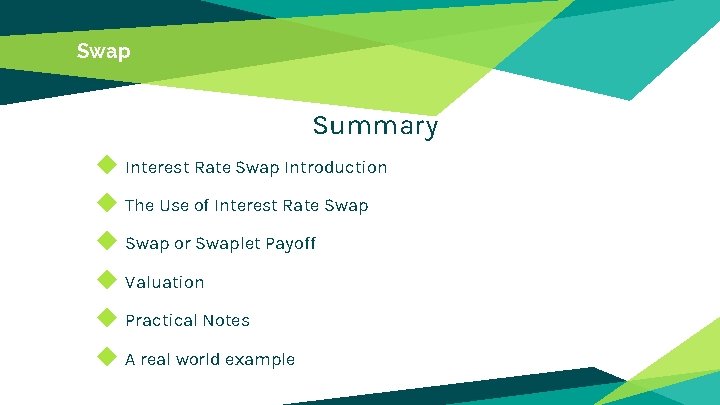 Swap Summary ◆ Interest Rate Swap Introduction ◆ The Use of Interest Rate Swap Swap Summary ◆ Interest Rate Swap Introduction ◆ The Use of Interest Rate Swap