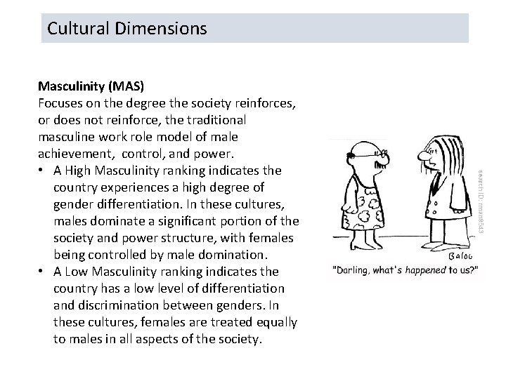 Cultural Dimensions Masculinity (MAS) Focuses on the degree the society reinforces, or does not