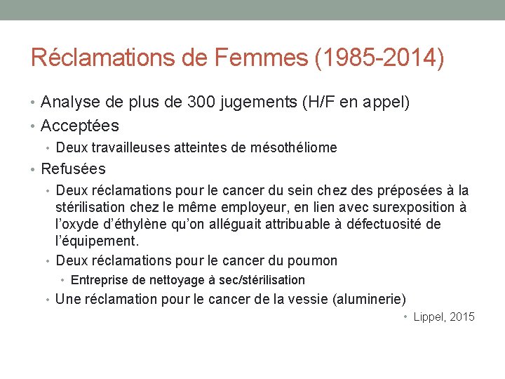 Réclamations de Femmes (1985 -2014) • Analyse de plus de 300 jugements (H/F en