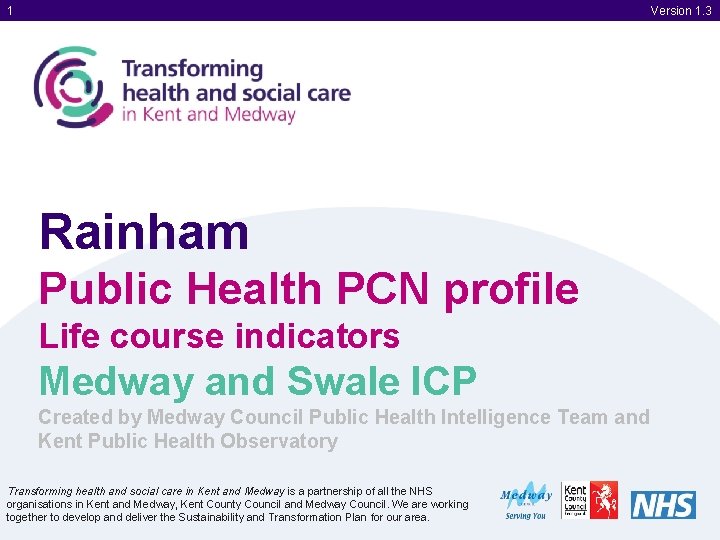1 Version 1. 3 Rainham Public Health PCN profile Life course indicators Medway and