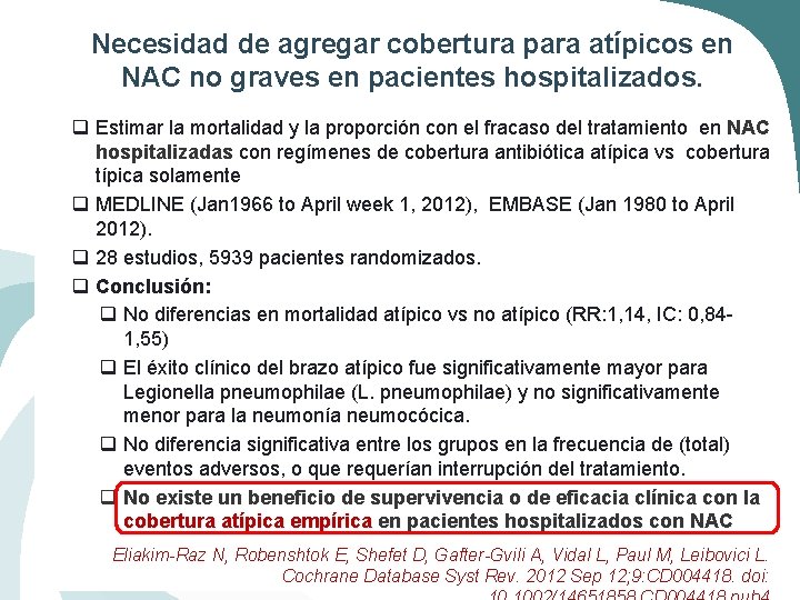 Necesidad de agregar cobertura para atípicos en NAC no graves en pacientes hospitalizados. q