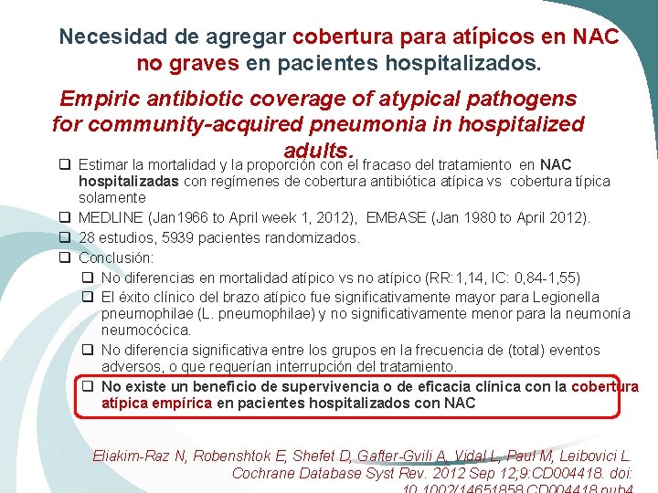 Necesidad de agregar cobertura para atípicos en NAC no graves en pacientes hospitalizados. Empiric