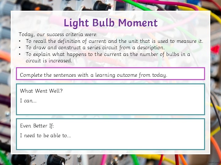 Light Bulb Moment Today, our success criteria were: • To recall the definition of