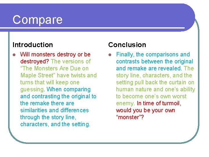 Compare Introduction l Will monsters destroy or be destroyed? The versions of “The Monsters