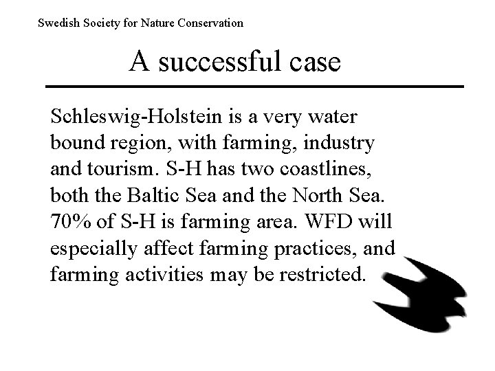 Swedish Society for Nature Conservation A successful case Schleswig-Holstein is a very water bound