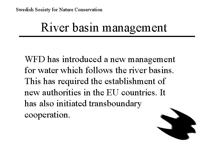 Swedish Society for Nature Conservation River basin management WFD has introduced a new management