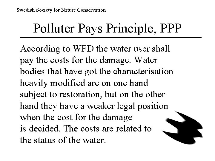 Swedish Society for Nature Conservation Polluter Pays Principle, PPP According to WFD the water