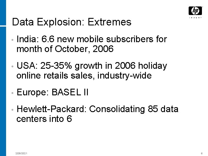 Database Growth Problems Solutions Thomas Boyd HewlettPackard 2006