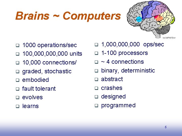 Brains ~ Computers q q q q 1000 operations/sec 100, 000, 000 units 10,