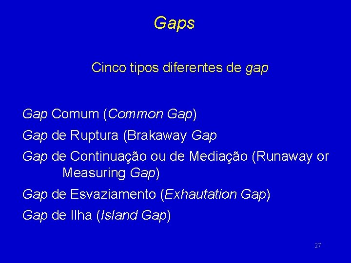 Gaps Cinco tipos diferentes de gap Gap Comum (Common Gap) Gap de Ruptura (Brakaway