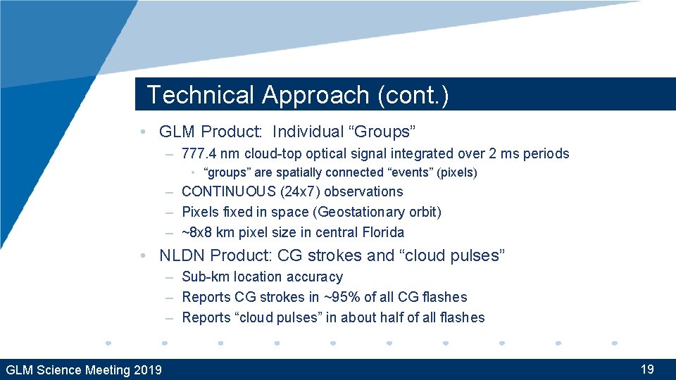 Technical Approach (cont. ) • GLM Product: Individual “Groups” – 777. 4 nm cloud-top