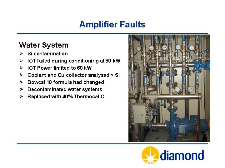 Amplifier Faults Water System Ø Ø Ø Ø Si contamination IOT failed during conditioning