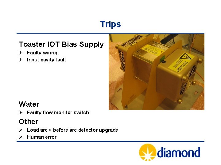 Trips Toaster IOT Bias Supply Ø Faulty wiring Ø Input cavity fault Water Ø