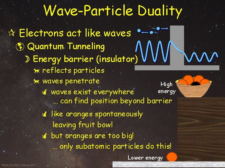 Wave-Particle Duality Electrons act like waves Quantum Tunneling Energy barrier (insulator) reflects particles waves
