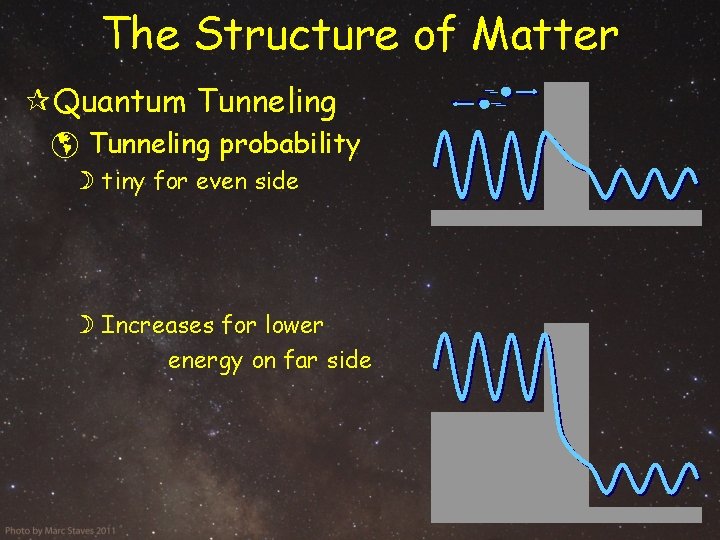 The Structure of Matter Quantum Tunneling probability tiny for even side Increases for lower