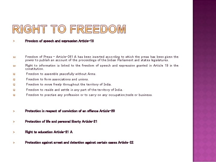 Ø Freedom of speech and expression Article-19 q Freedom of Press – Article-361 A