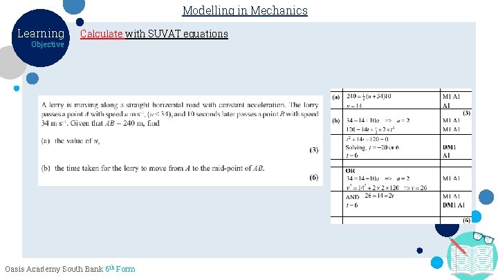 Modelling in Mechanics Learning Objective Calculate with SUVAT equations Oasis Academy South Bank 6
