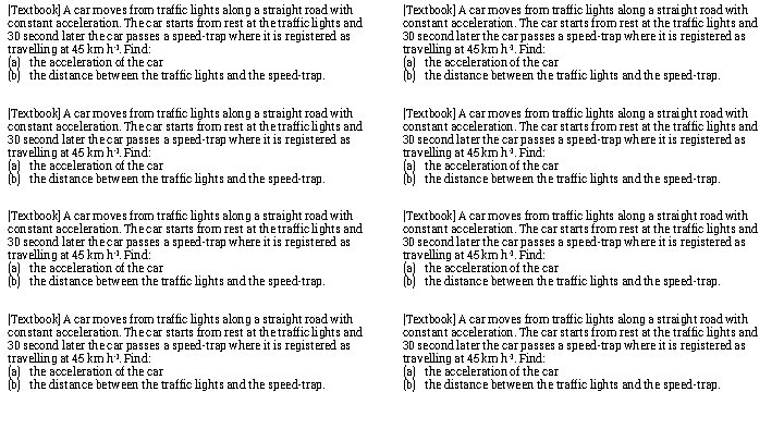 [Textbook] A car moves from traffic lights along a straight road with constant acceleration.