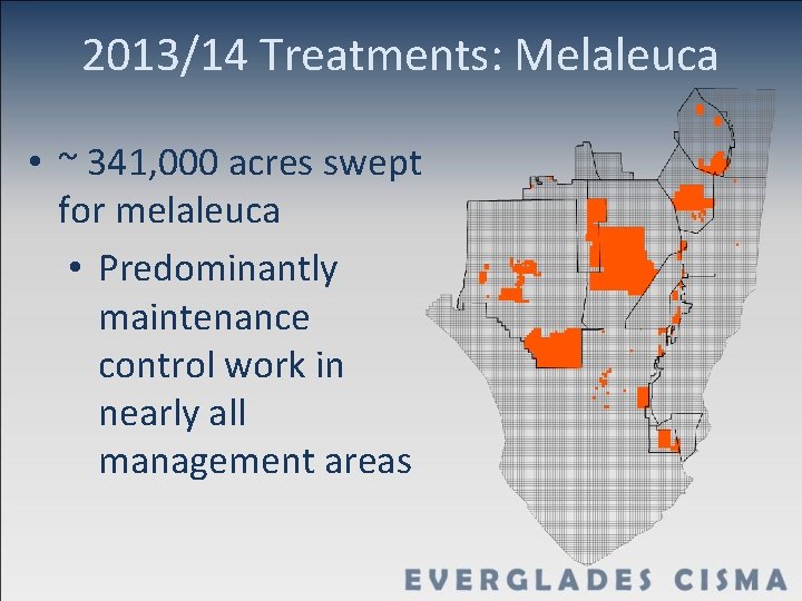 2013/14 Treatments: Melaleuca • ~ 341, 000 acres swept for melaleuca • Predominantly maintenance