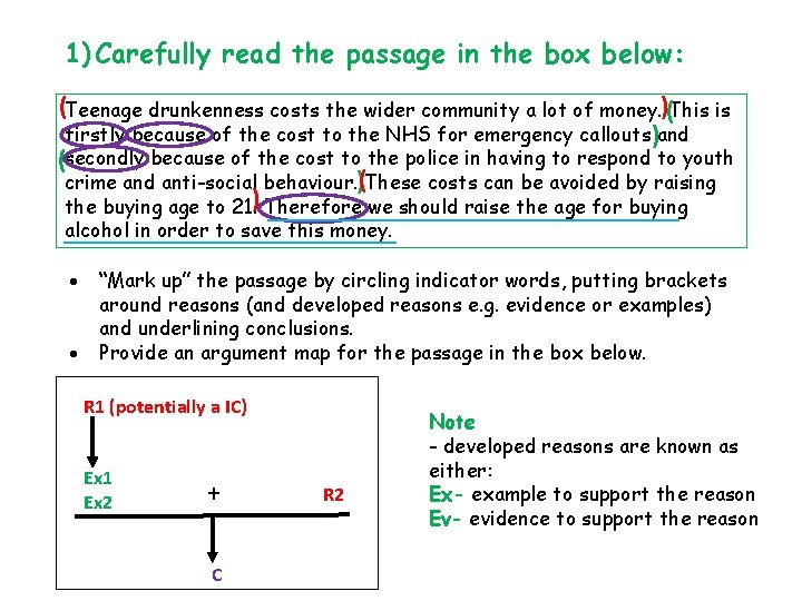 1) Carefully read the passage in the box below: (Teenage drunkenness costs the wider