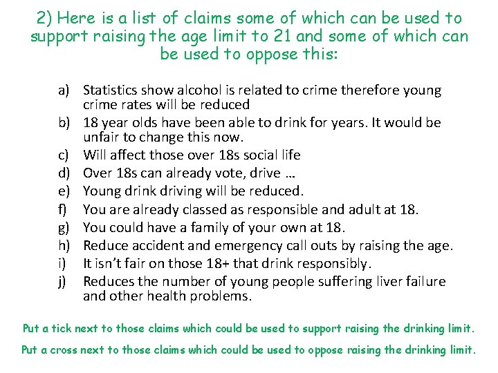 2) Here is a list of claims some of which can be used to