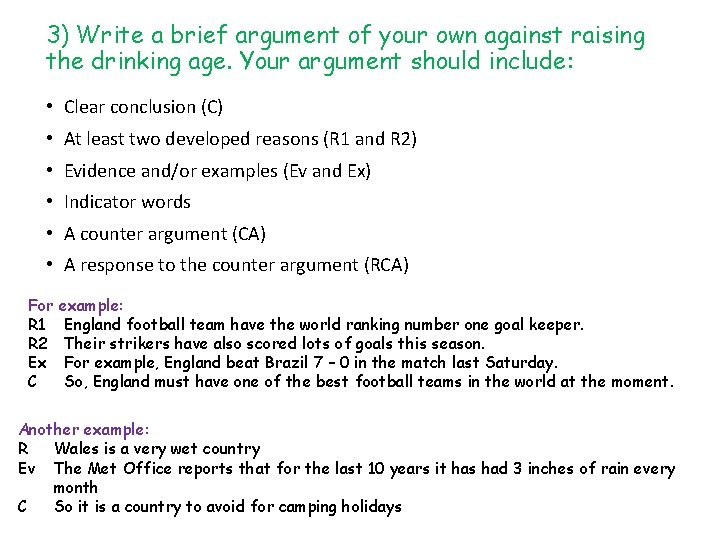 3) Write a brief argument of your own against raising the drinking age. Your