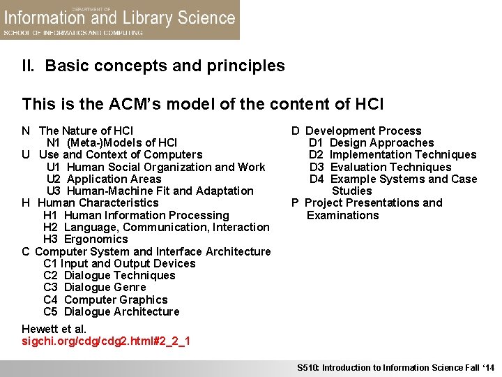II. Basic concepts and principles This is the ACM’s model of the content of