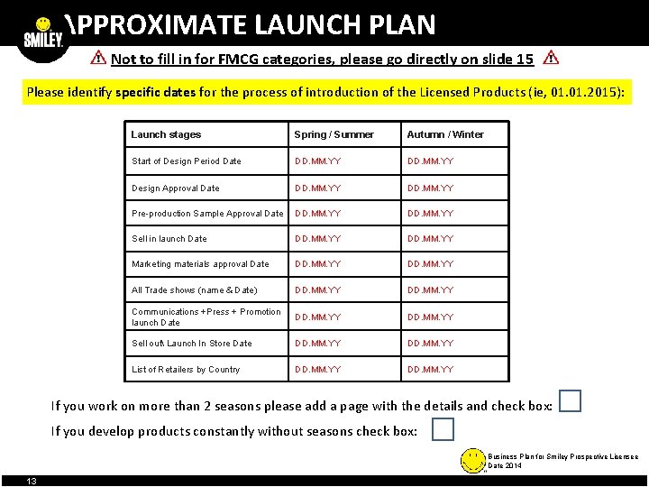 APPROXIMATE LAUNCH PLAN Not to fill in for FMCG categories, please go directly on