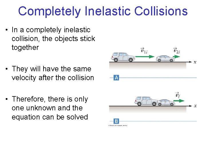 Completely Inelastic Collisions • In a completely inelastic collision, the objects stick together •