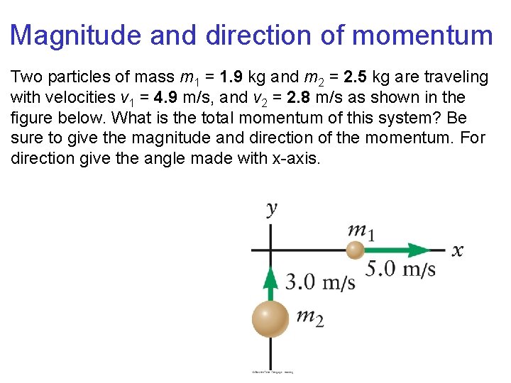 Magnitude and direction of momentum Two particles of mass m 1 = 1. 9