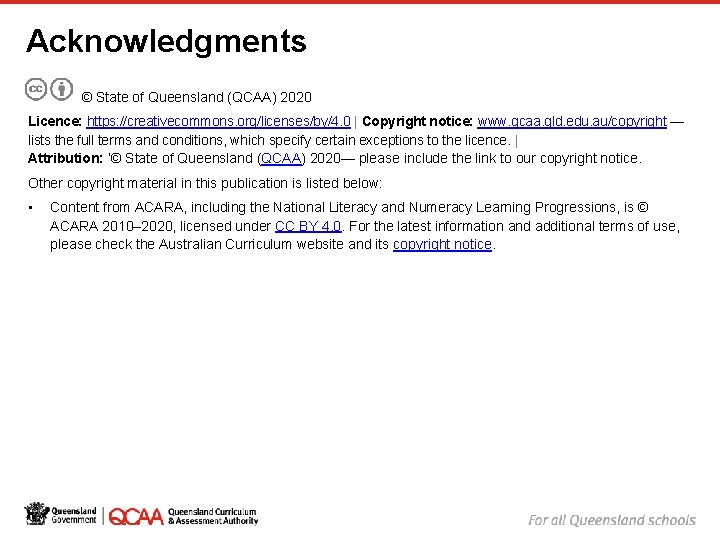 Acknowledgments © State of Queensland (QCAA) 2020 Licence: https: //creativecommons. org/licenses/by/4. 0 | Copyright Acknowledgments © State of Queensland (QCAA) 2020 Licence: https: //creativecommons. org/licenses/by/4. 0 | Copyright
