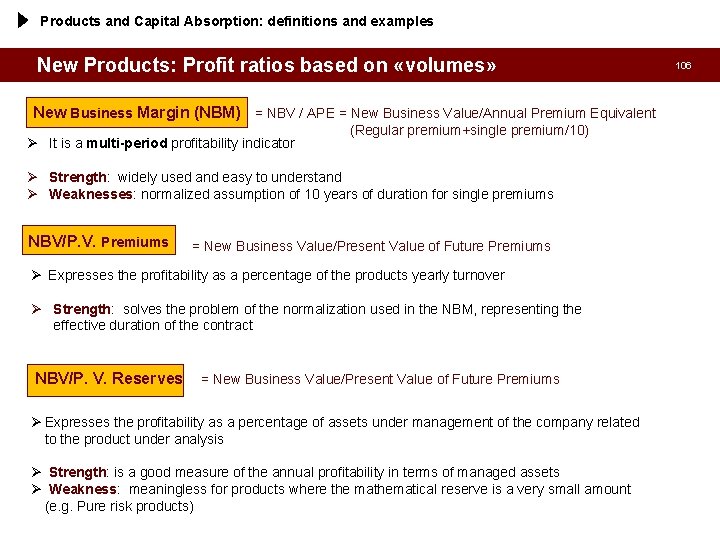 Products and Capital Absorption: definitions and examples New Products: Profit ratios based on «volumes»