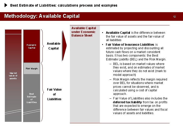 Best Estimate of Liabilities: calculations process and examples Methodology: Available Capital under Economic Balance