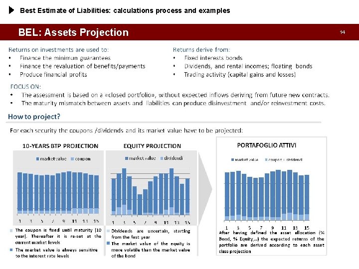 Best Estimate of Liabilities: calculations process and examples BEL: Assets Projection 14 