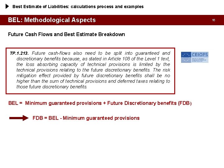 Best Estimate of Liabilities: calculations process and examples BEL: Methodological Aspects Future Cash Flows