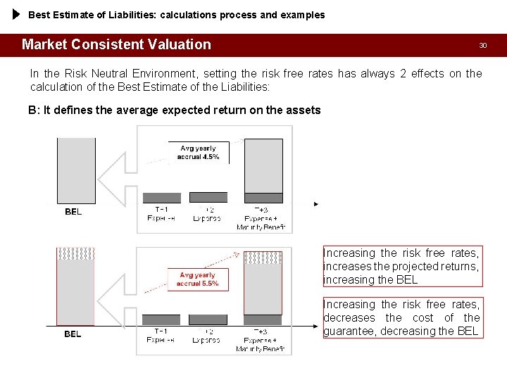 Best Estimate of Liabilities: calculations process and examples Market Consistent Valuation 30 In the