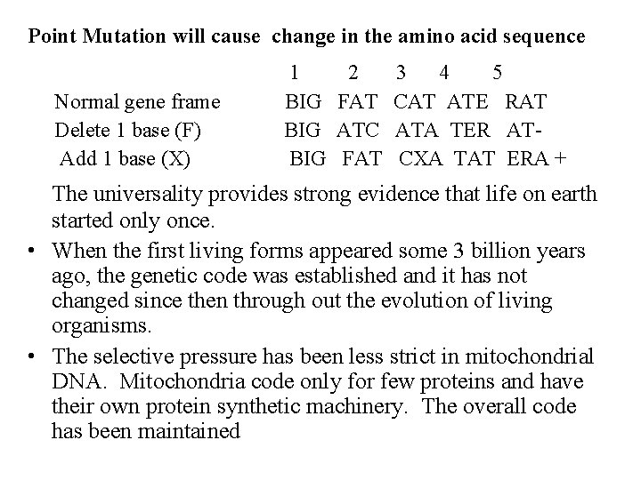 Point Mutation will cause change in the amino acid sequence 1 2 3 4