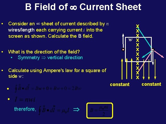 B Field of ¥ Current Sheet • Consider an ¥ sheet of current described B Field of ¥ Current Sheet • Consider an ¥ sheet of current described
