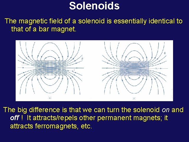 Solenoids The magnetic field of a solenoid is essentially identical to that of a Solenoids The magnetic field of a solenoid is essentially identical to that of a