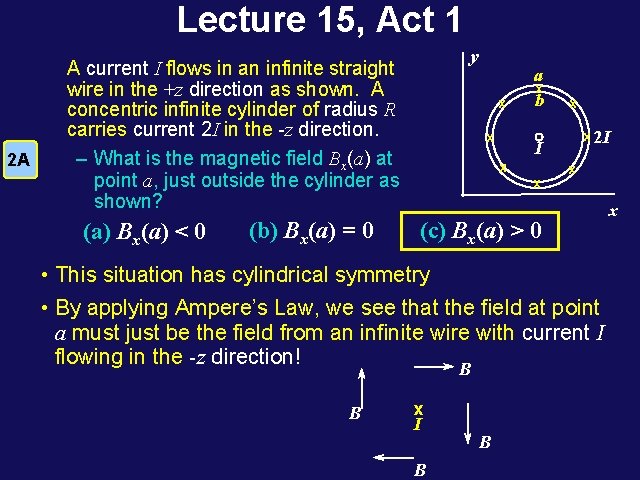 Lecture 15, Act 1 2 A y A current I flows in an infinite Lecture 15, Act 1 2 A y A current I flows in an infinite