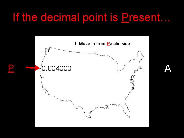 If the decimal point is Present… 1. Move in from Pacific side P 0.