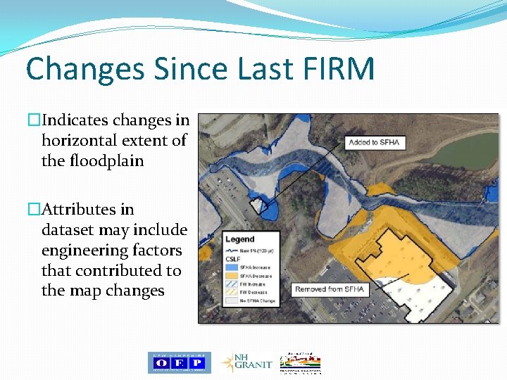 Changes Since Last FIRM �Indicates changes in horizontal extent of the floodplain �Attributes in