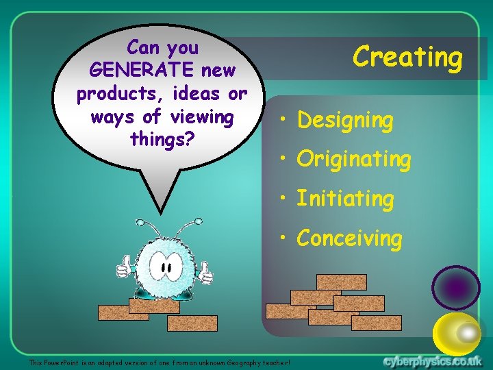 Can you GENERATE new products, ideas or ways of viewing things? Creating • Designing