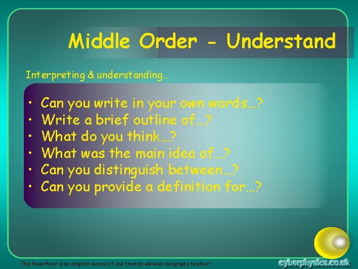 Middle Order - Understand Interpreting & understanding… • • • Can you write in