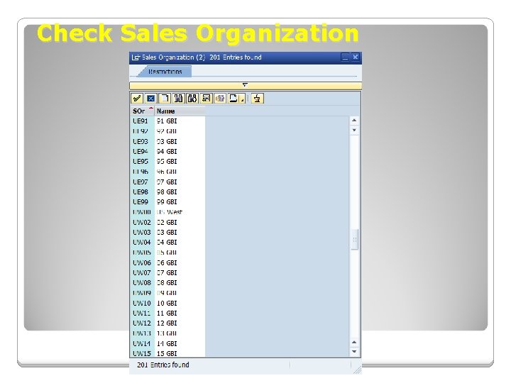 Check Sales Organization Check Sales Organization