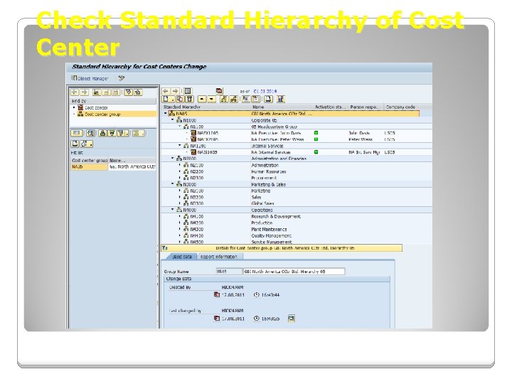 Check Standard Hierarchy of Cost Center Check Standard Hierarchy of Cost Center