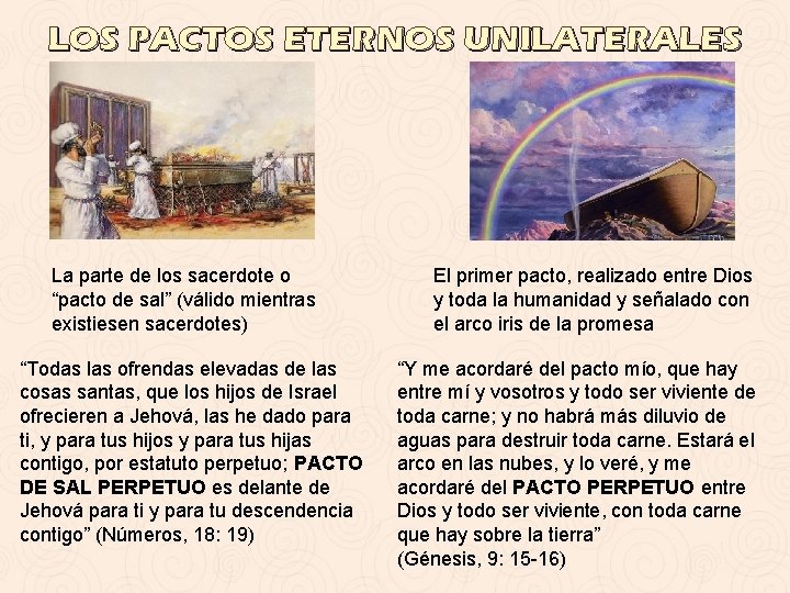LOS PACTOS ETERNOS UNILATERALES La parte de los sacerdote o “pacto de sal” (válido