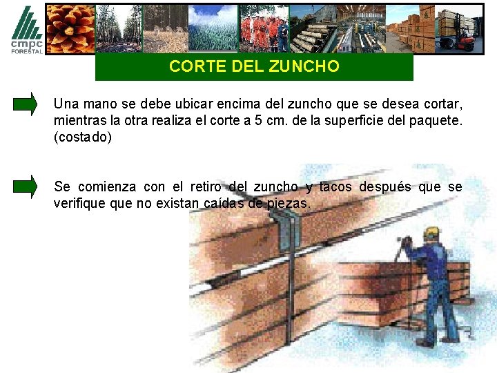 CORTE DEL ZUNCHO Una mano se debe ubicar encima del zuncho que se desea
